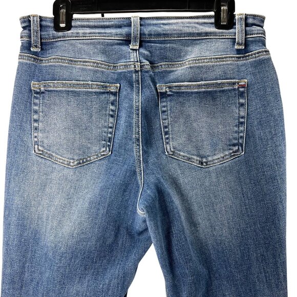 Edgely Flared Jeans High Rise Flare 12 Blue Denim Raw Hem Hippie Boho Stretch - Picture 4 of 14